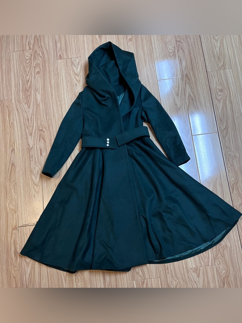 NWOT Xiaolizi Womens' Swing Hooded wool coat | Green, L
